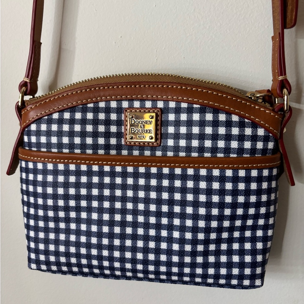 Dooney & Bourke Blue and Brown Crossbody Bag with Leather Trim